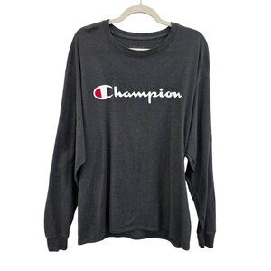 Champion Mens XL Long Sleeve Crewneck Shirt Gray Athletic Winter Layering Piece